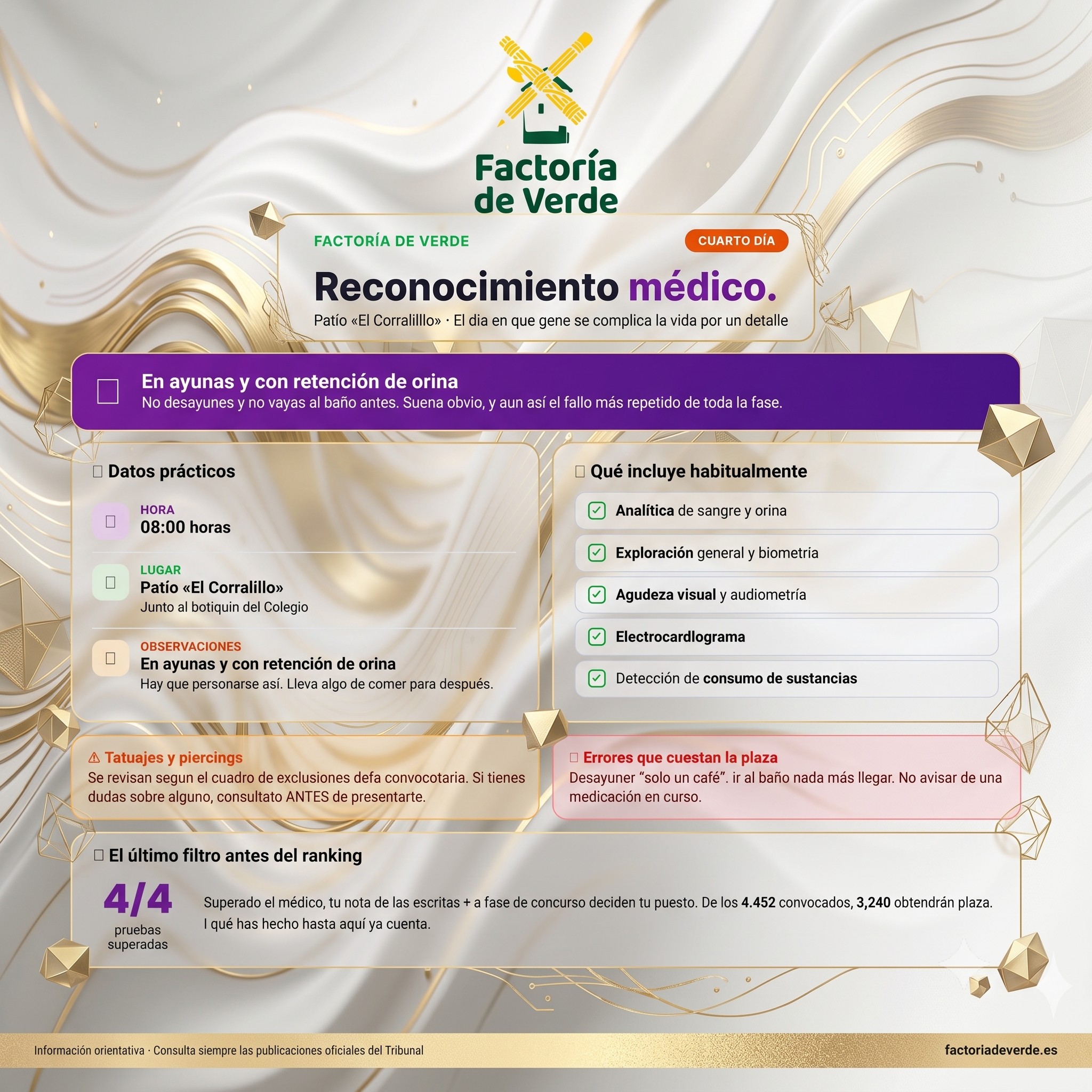 Cuarto día: reconocimiento médico de las psicofísicas de la Guardia Civil